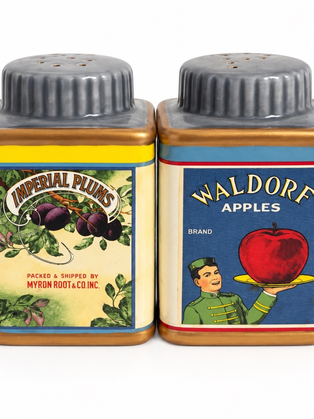Retro Waldorf Apples Imperial Plums Salt & Pepper Shakers